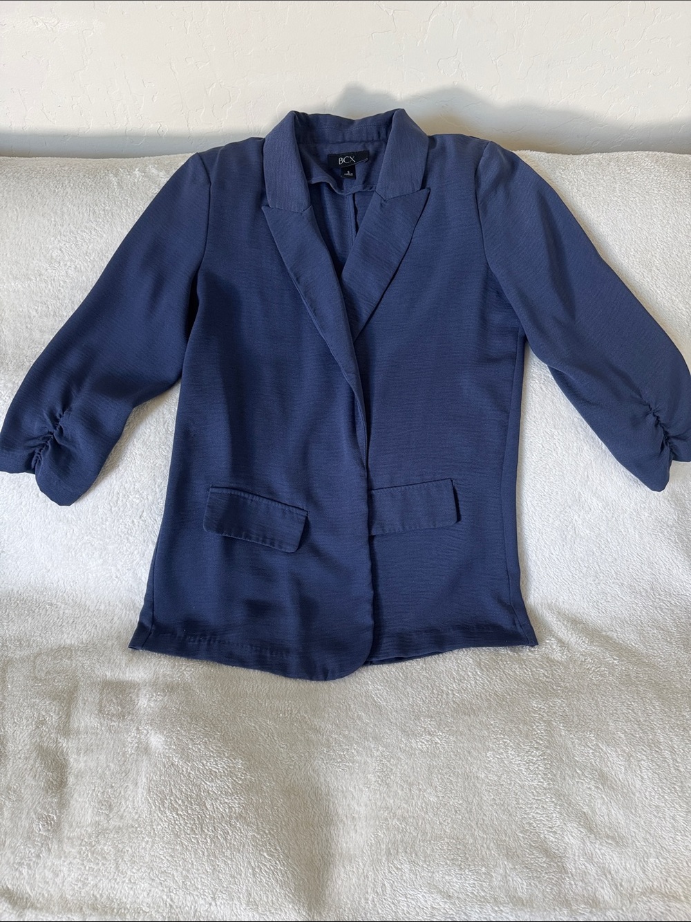 BCX Navy Open-Front Three-Quarter Sleeve Blazer